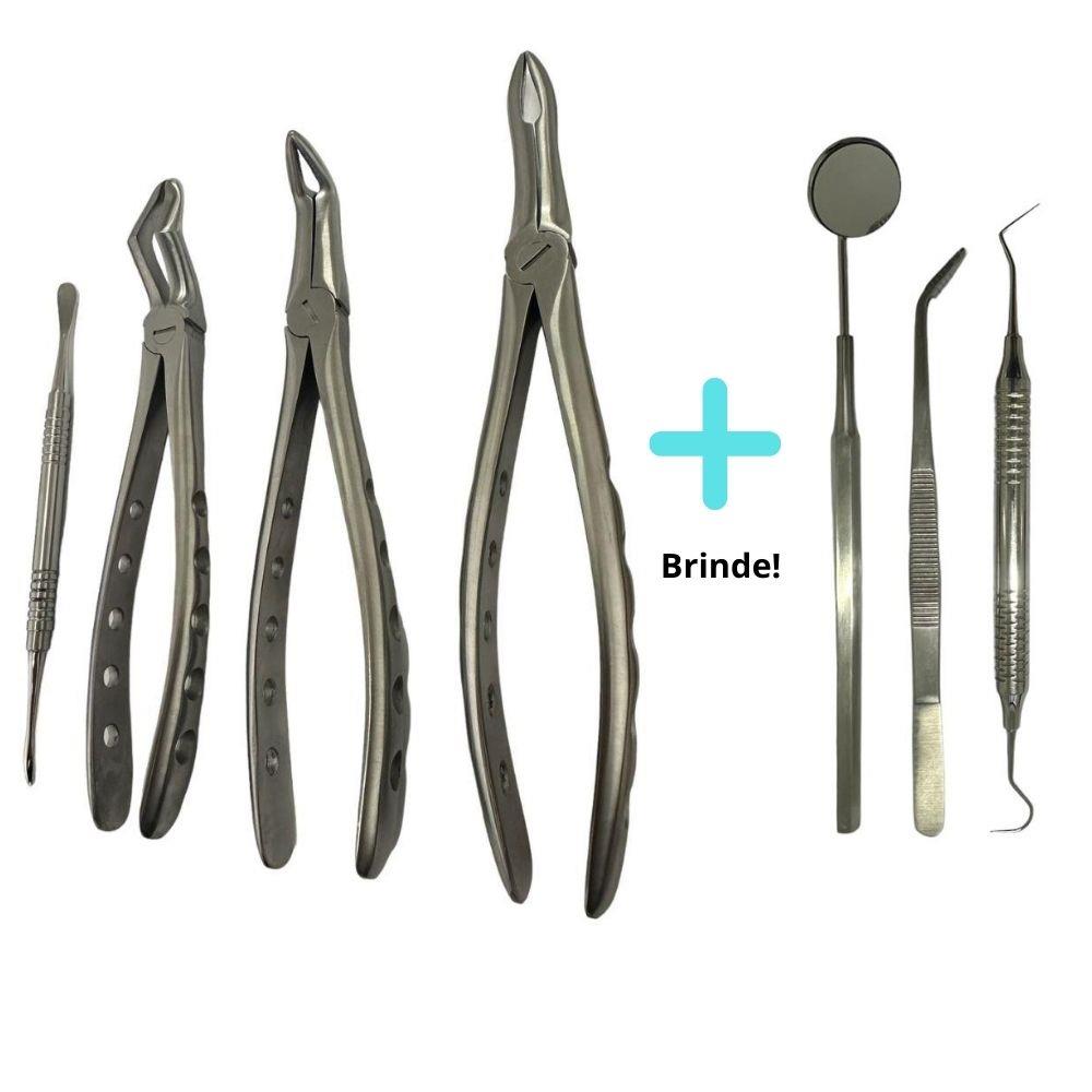 Kit Fórceps Especiais para raízes + Descolador Molt 9 - 4 instrumentos + Brinde Kit Clínico