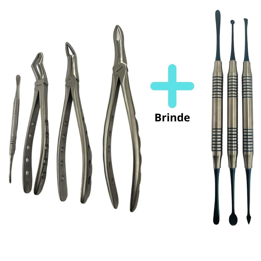 Kit Fórceps Especiais para raízes + Descolador Molt 9 - 4 instrumentos + Brinde Kit Descolador Molt