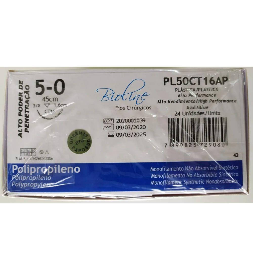 Fio Cirúrgico de Polipropileno 5-0 - PL50CT16AP caixa com 24 env - Bioline